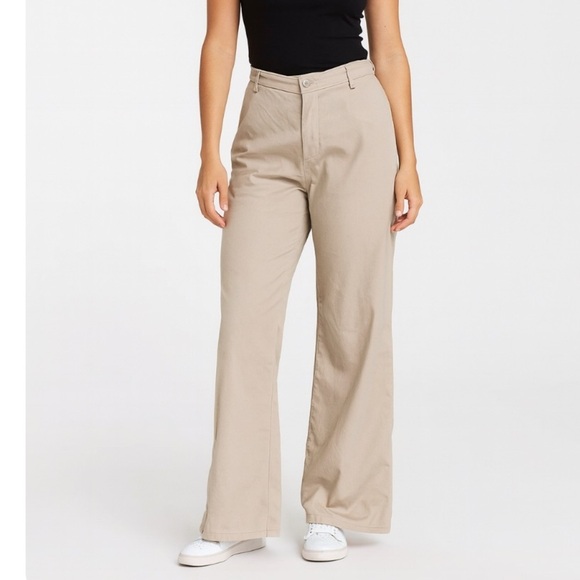 ASOS dress pants khaki wide leg high rise pockets elastic waist SZ 6-small flaw - Picture 1 of 10